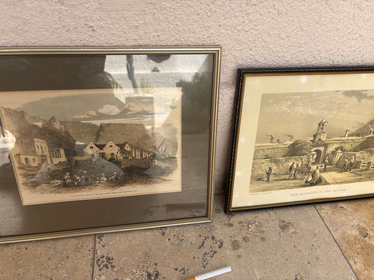 . Vintage pair of Cape Town  Lithograph framed pair castle Table Mountain