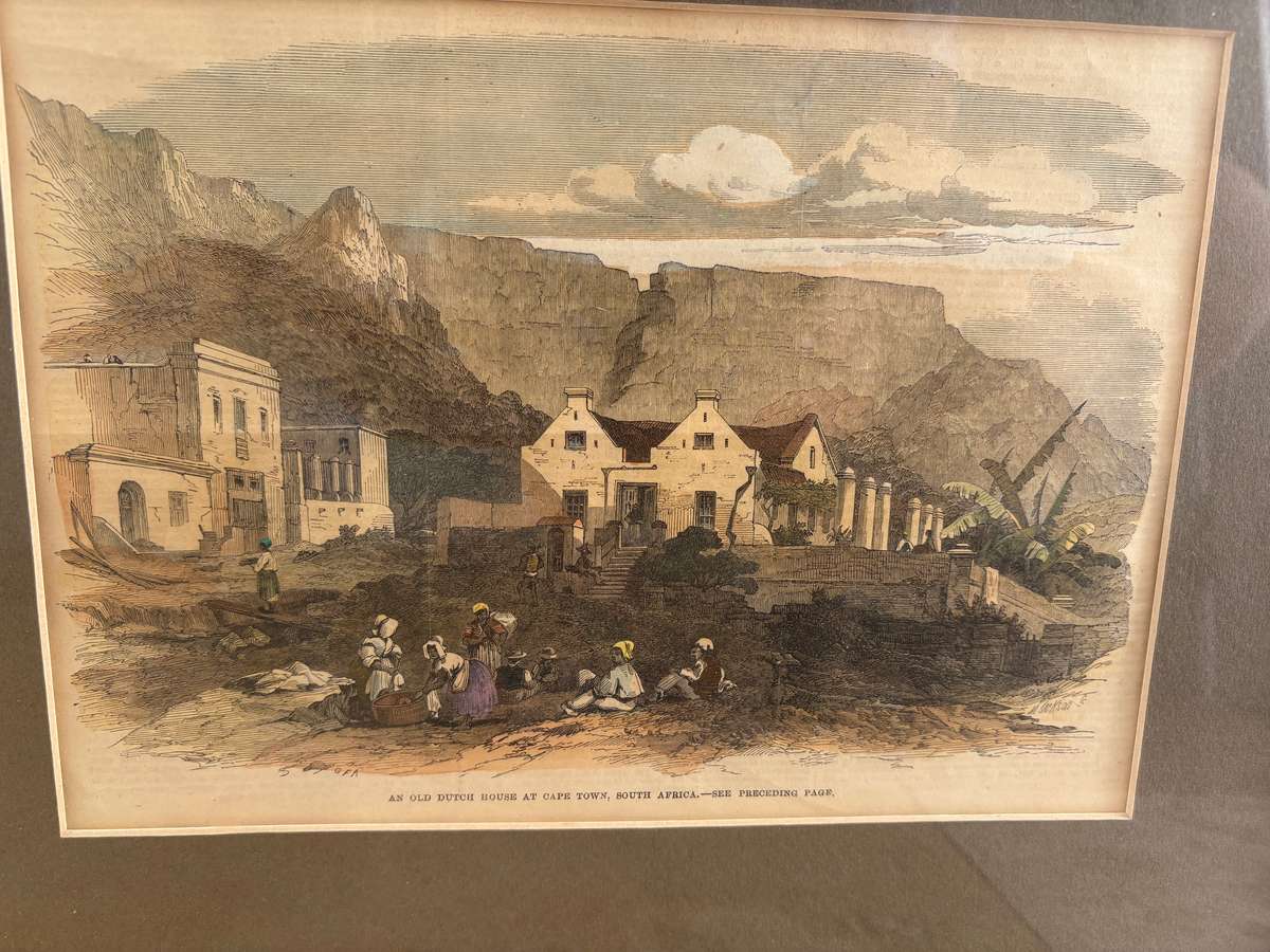 . Vintage pair of Cape Town  Lithograph framed pair castle Table Mountain