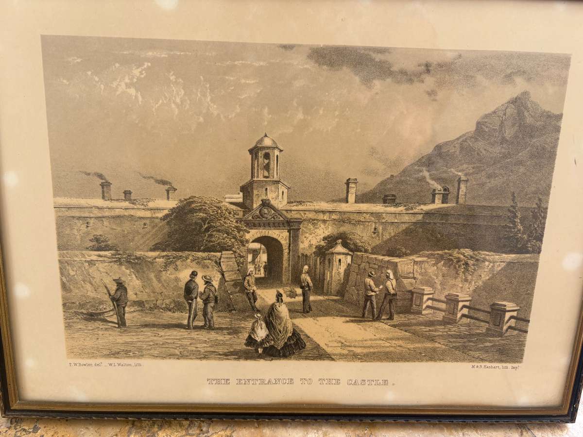 . Vintage pair of Cape Town  Lithograph framed pair castle Table Mountain