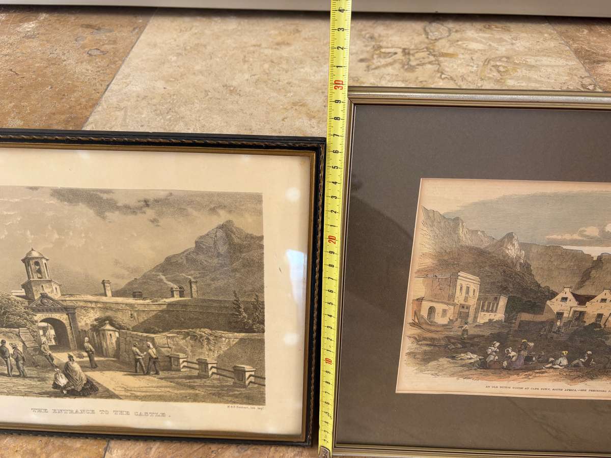 . Vintage pair of Cape Town  Lithograph framed pair castle Table Mountain