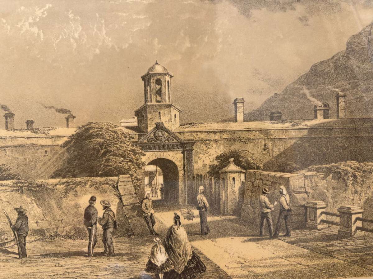 . Vintage pair of Cape Town  Lithograph framed pair castle Table Mountain