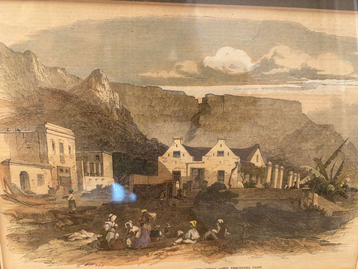 . Vintage pair of Cape Town  Lithograph framed pair castle Table Mountain