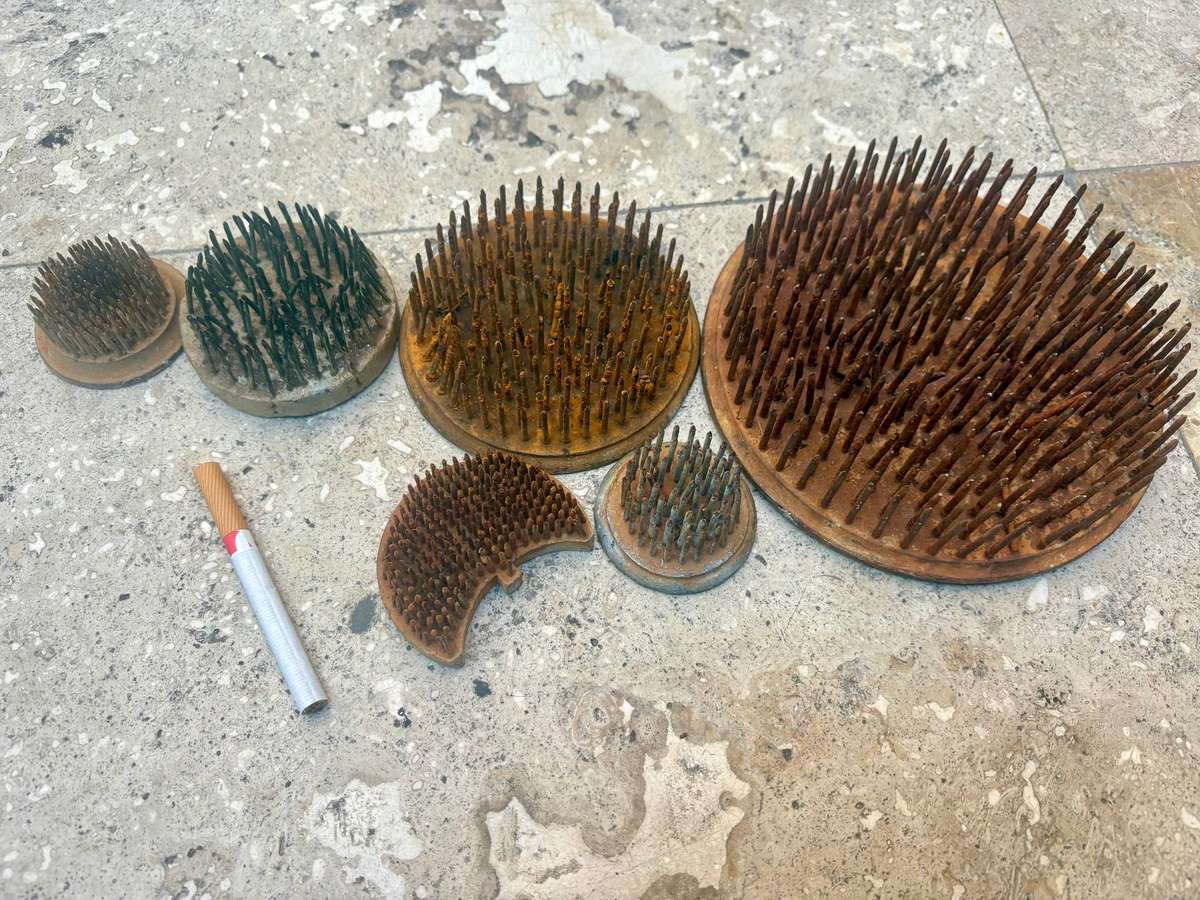 Vintage flower frog lot of 6 circular lead base