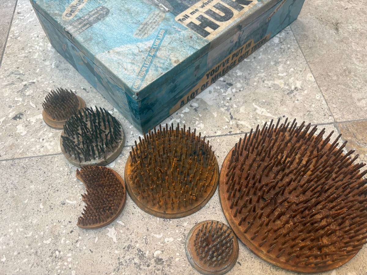 Vintage flower frog lot of 6 circular lead base