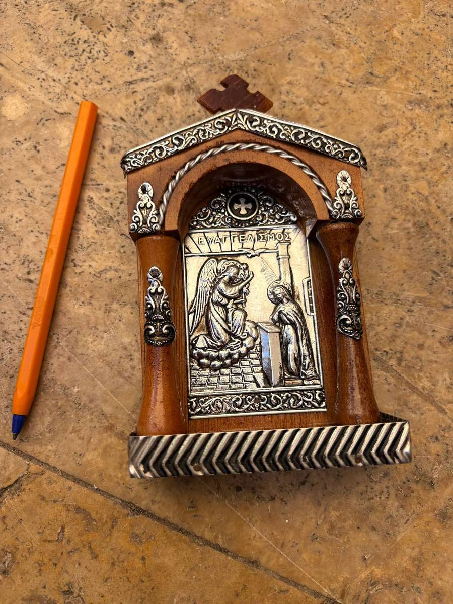 Greek Orthodox religious wall icon Annunciation Gabriel and Mary