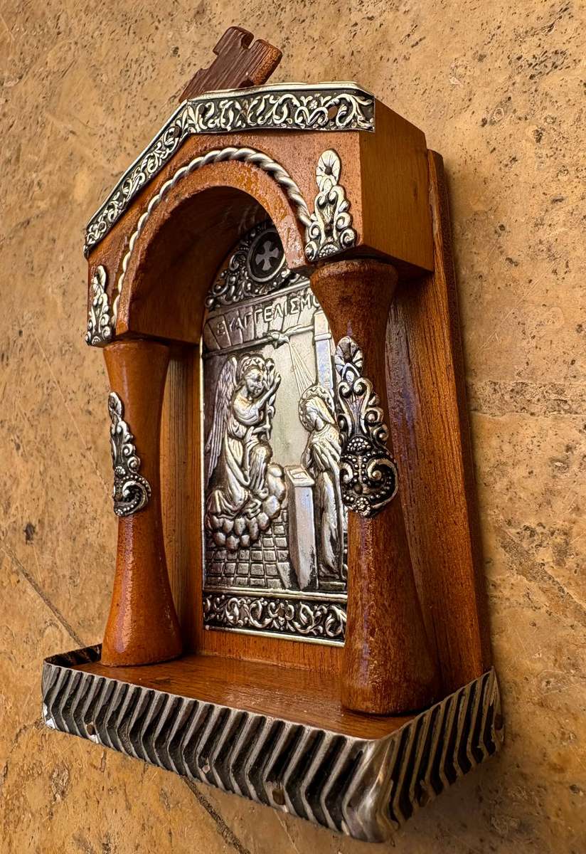 Greek Orthodox religious wall icon Annunciation Gabriel and Mary