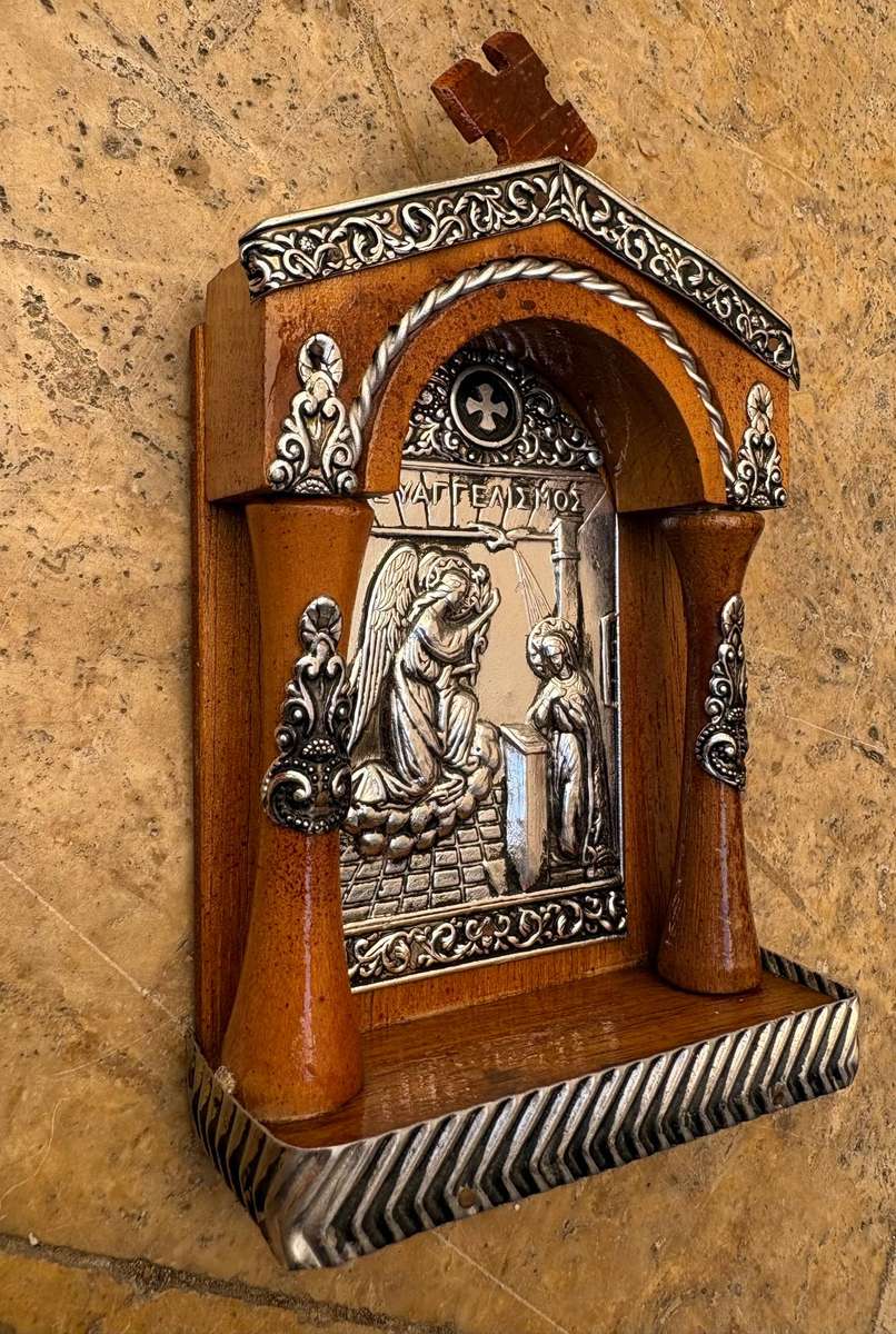 Greek Orthodox religious wall icon Annunciation Gabriel and Mary