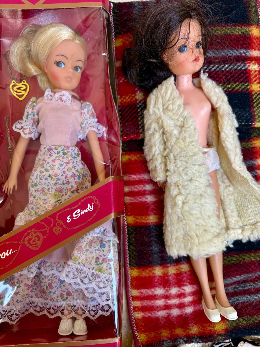 Vintage Sindy doll pair with Barbie doll clothes lot