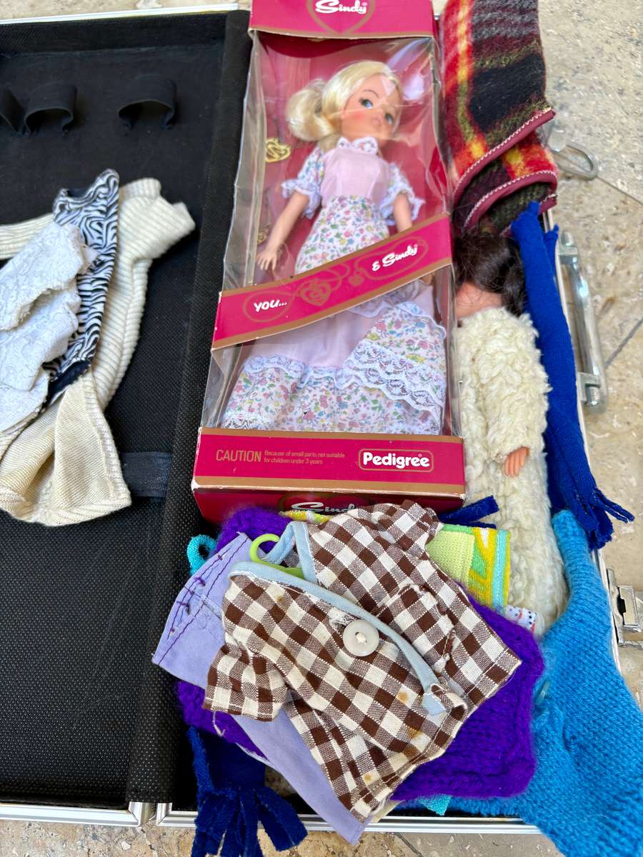 Vintage Sindy doll pair with Barbie doll clothes lot