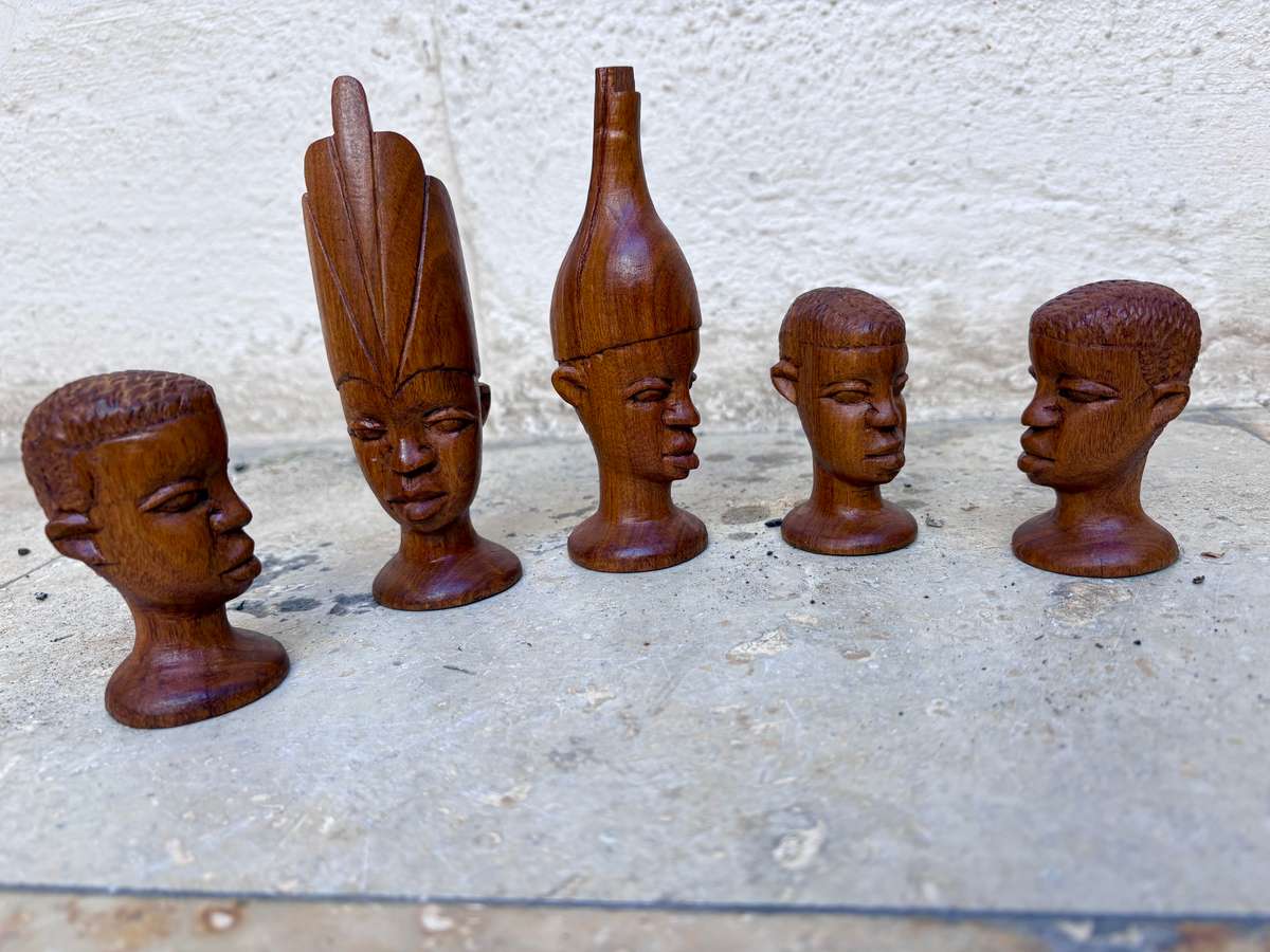 African tribe wood bust lot of 5