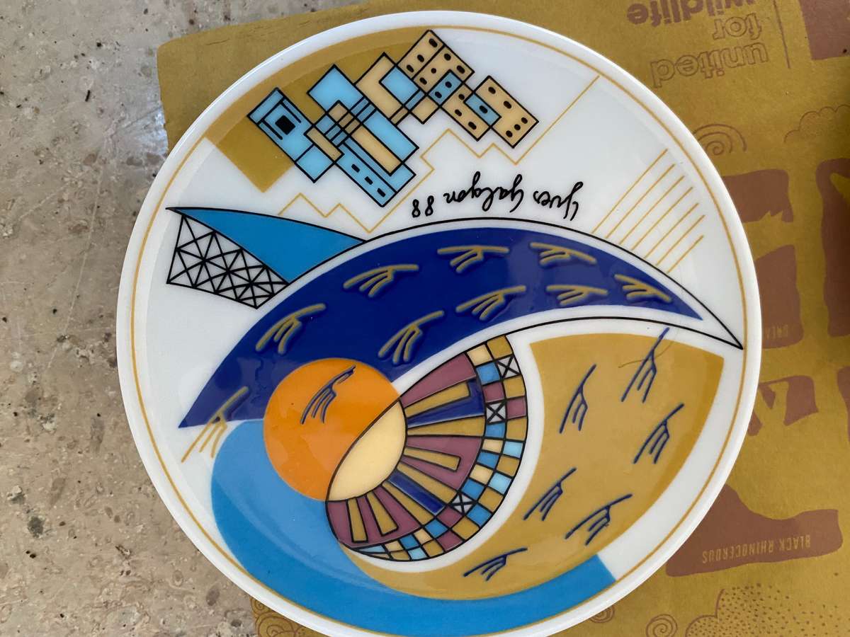 Vintage Lufthansa Yves Galgon Hutschenreuther coaster pair 1988