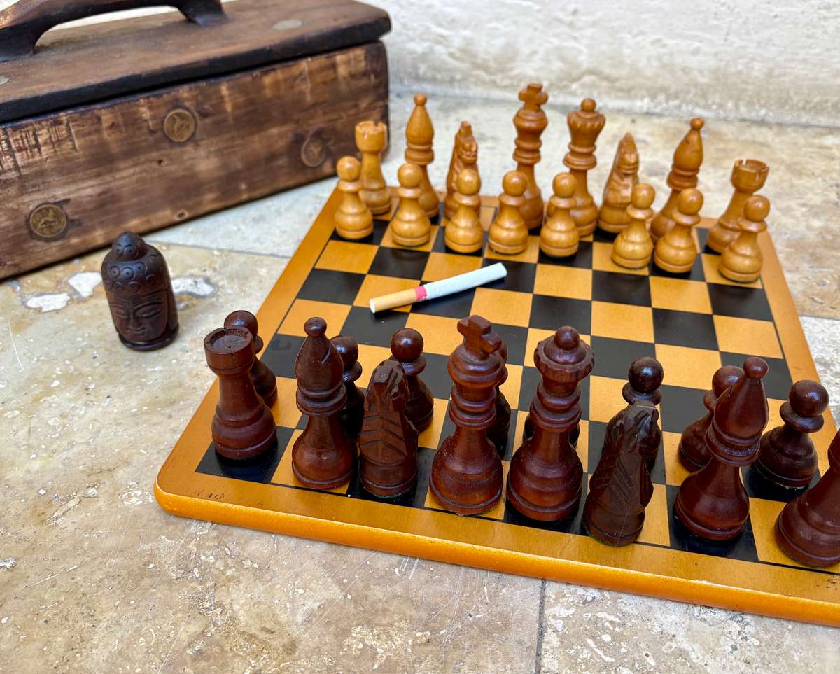 Vintage wood chess set 30 cm