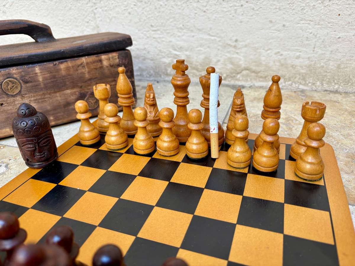 Vintage wood chess set 30 cm