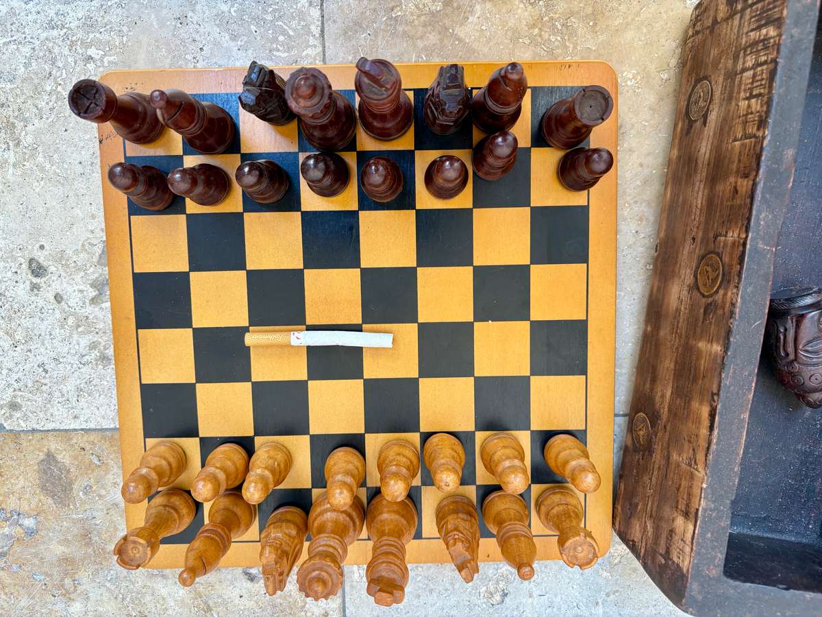 Vintage wood chess set 30 cm