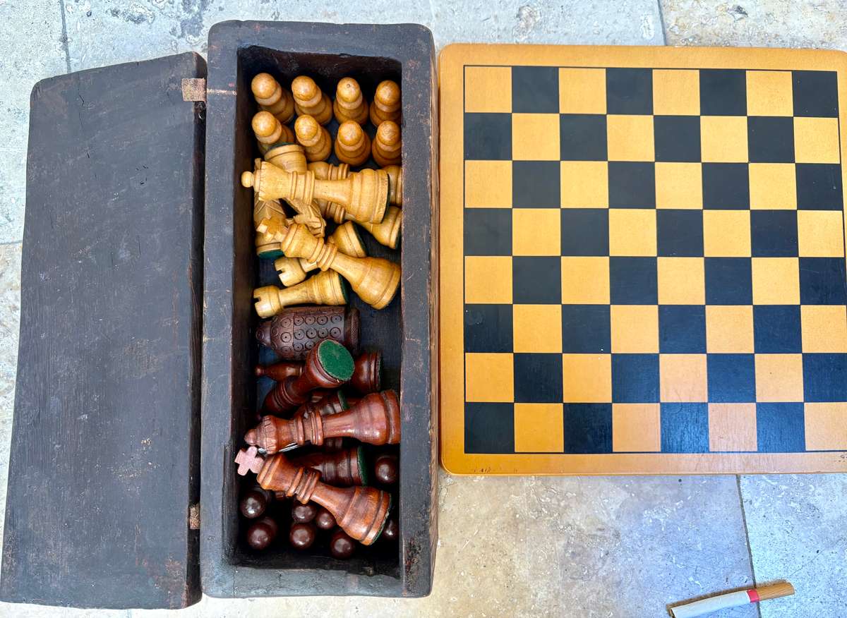 Vintage wood chess set 30 cm