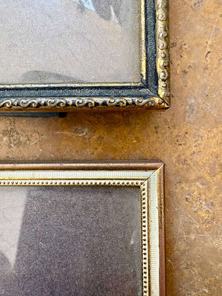 Vintage convex glass brass picture frame pair Danish design