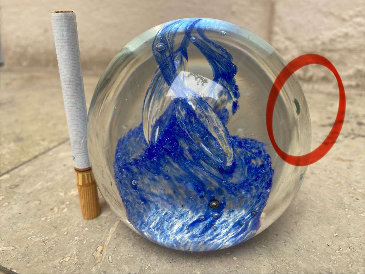 vintage Murano glass  paper weight paperweight pair bubbles Yellow and blue