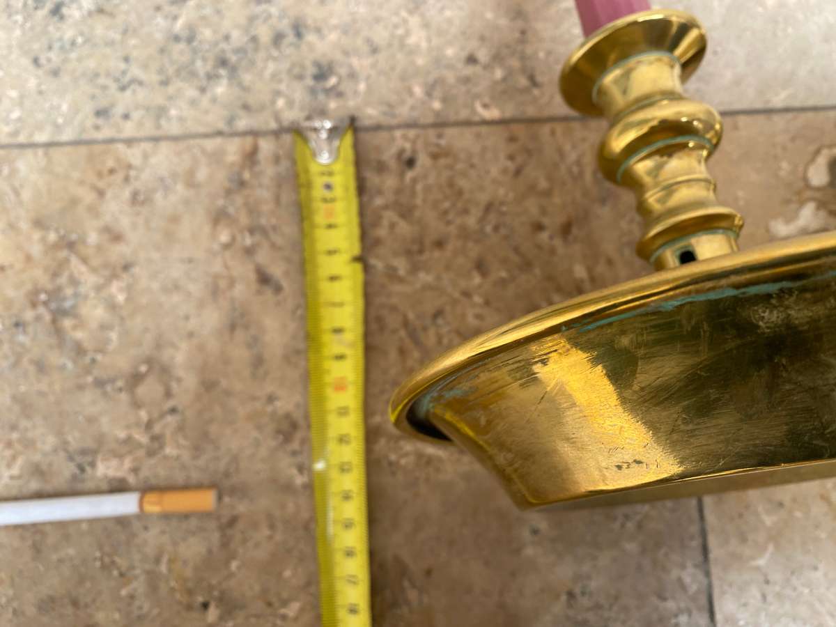 Vintage large brass chamberstick candle holder pair