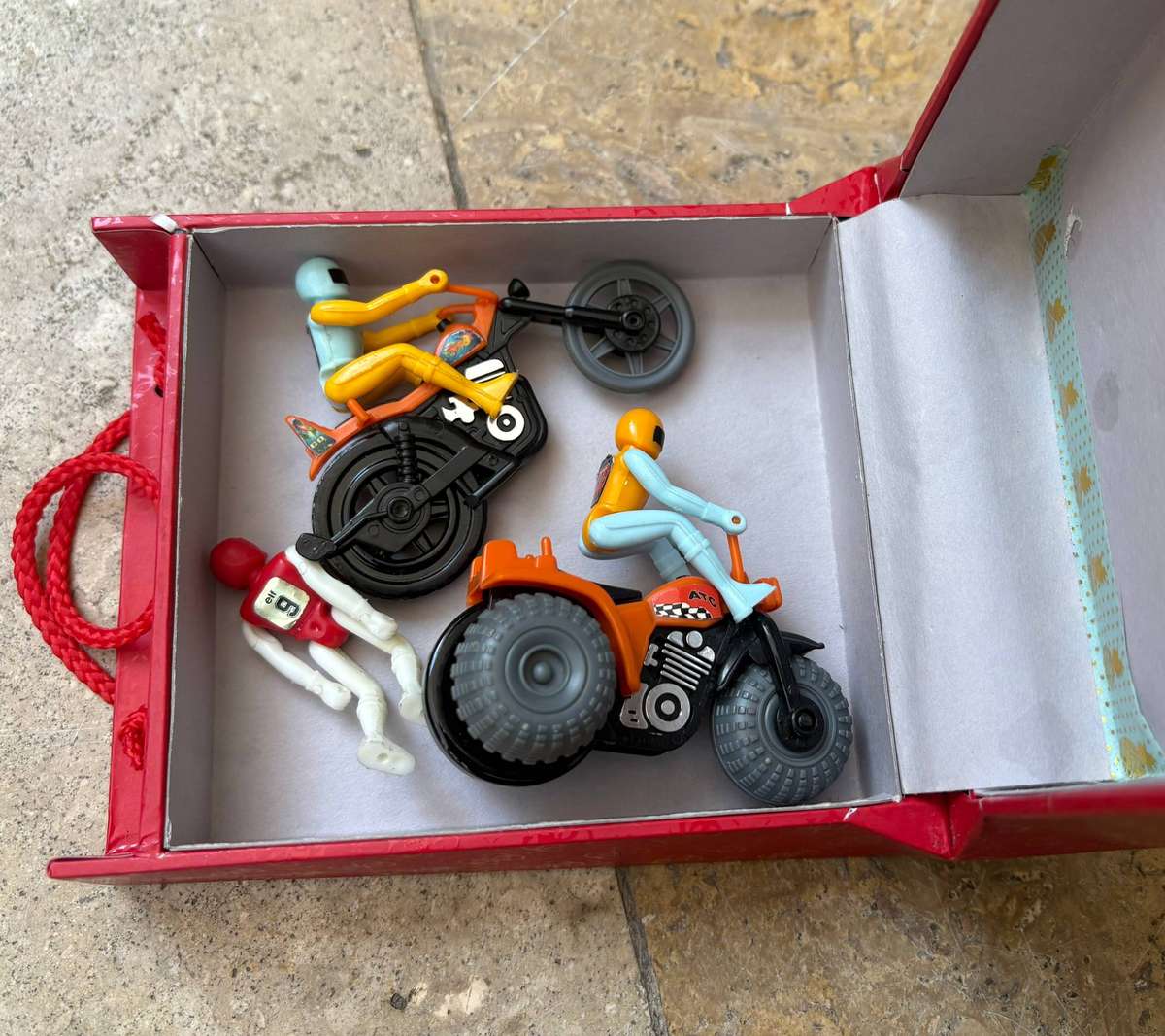 Vintage Tomy pop cycle pair with riders 1980