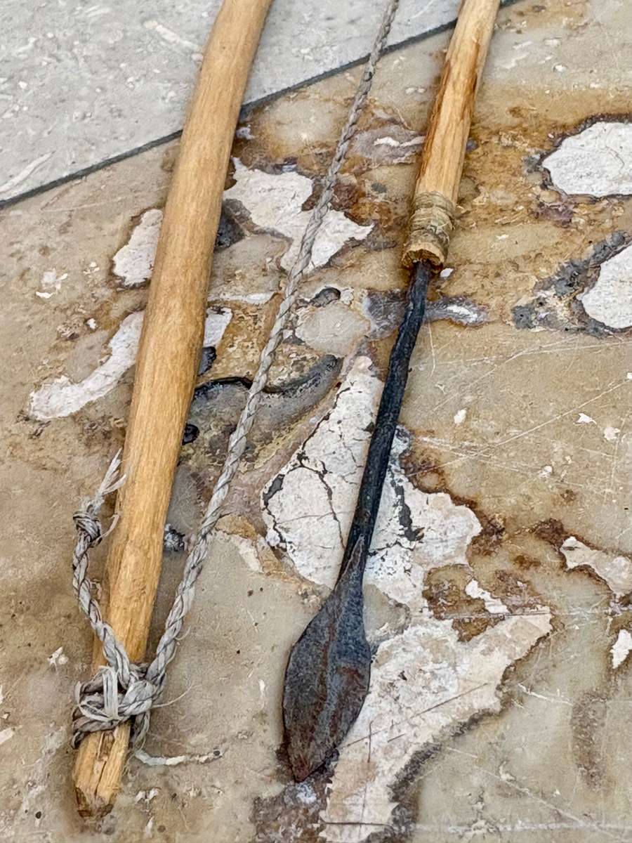 African bow and arrow set with skin hide bag 3 arrows