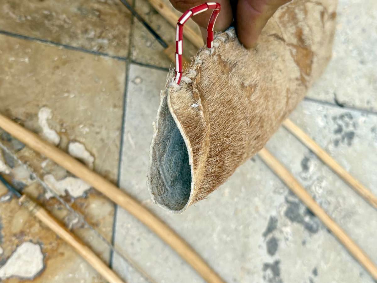 African bow and arrow set with skin hide bag 3 arrows