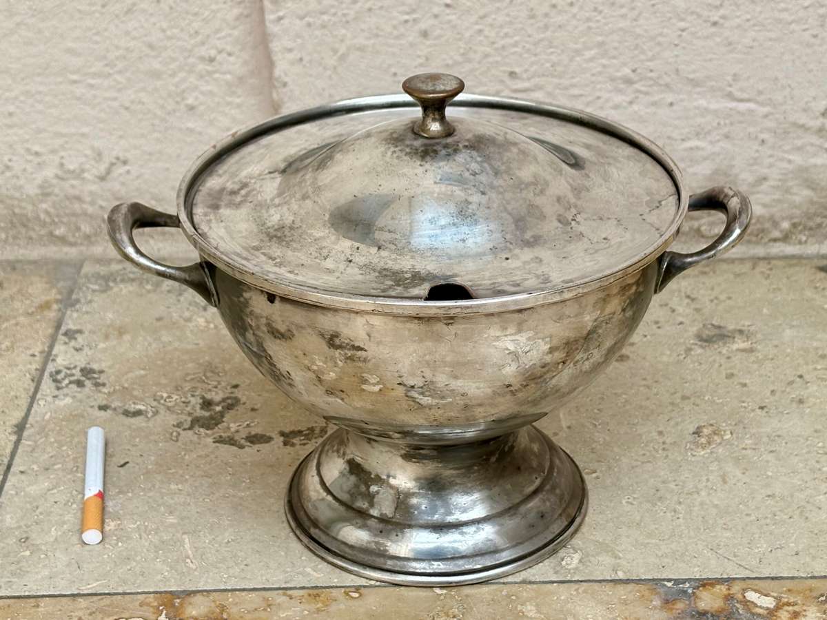 Vintage tureen pot silver plate on copper