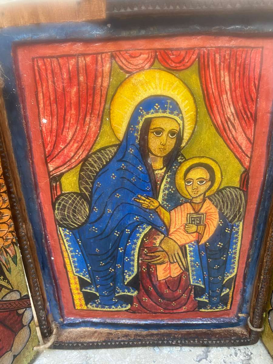 Vintage religious triptych wood carved Christian art