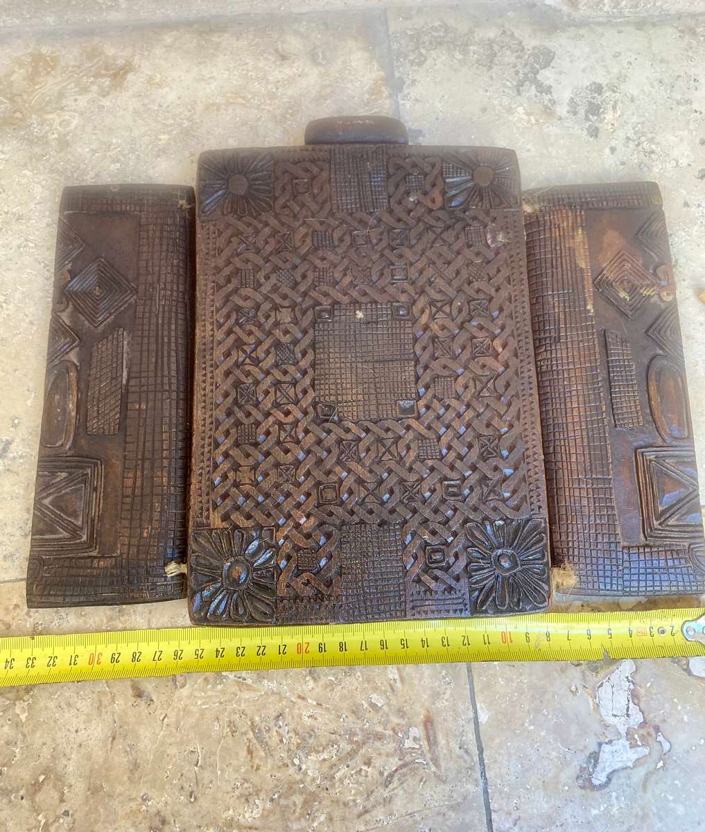 Vintage religious triptych wood carved Christian art