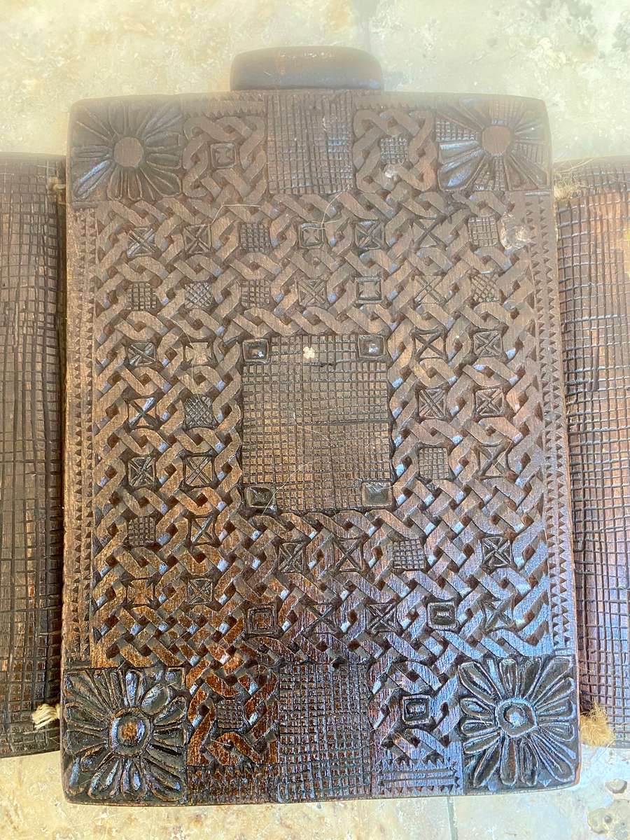 Vintage religious triptych wood carved Christian art