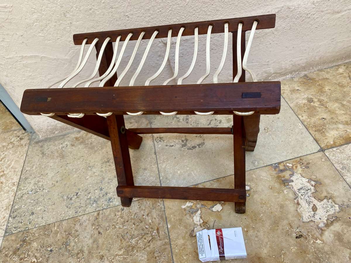 Vintage Riempie fold up stool chair