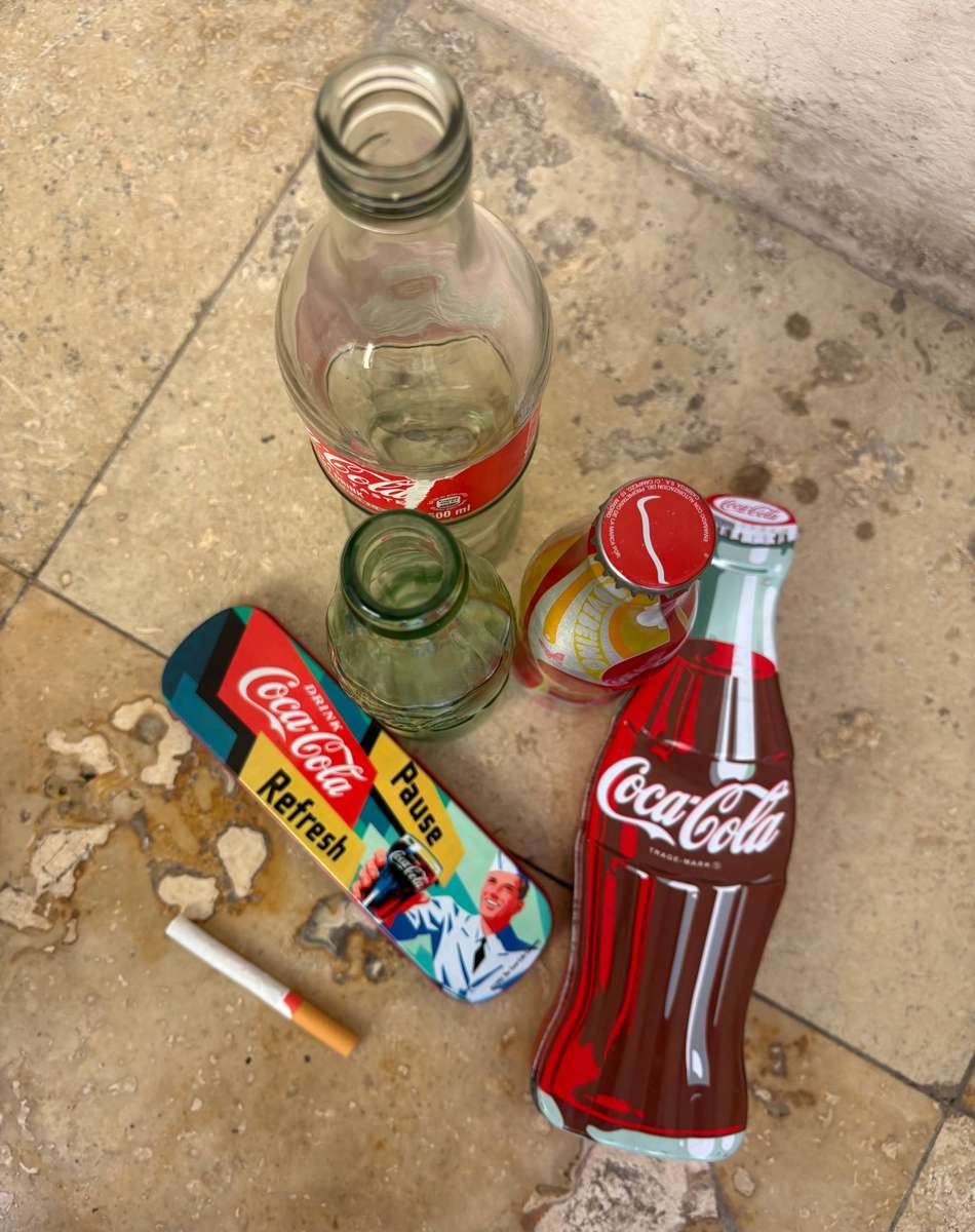 Vintage  coke bottle lot of 3 plus 2 coke tins