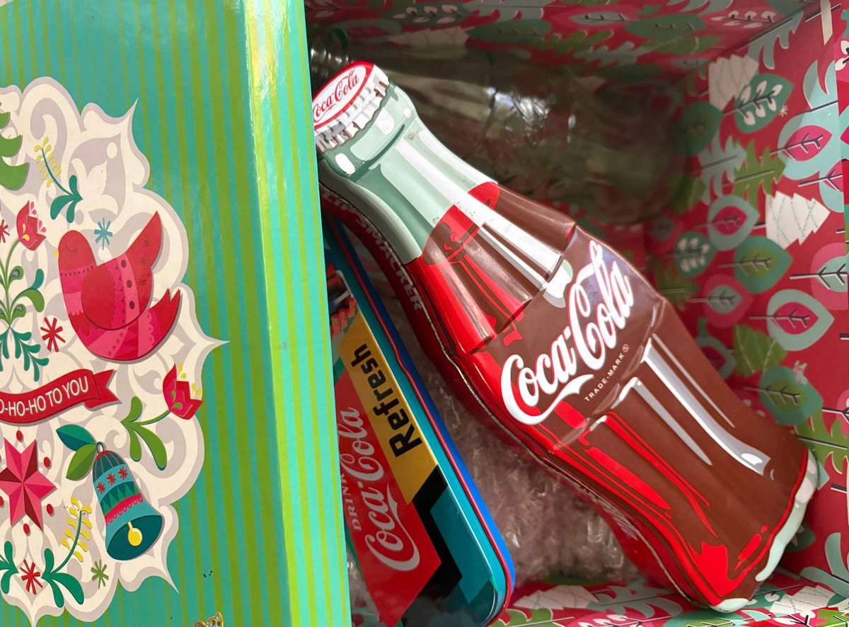 Vintage  coke bottle lot of 3 plus 2 coke tins