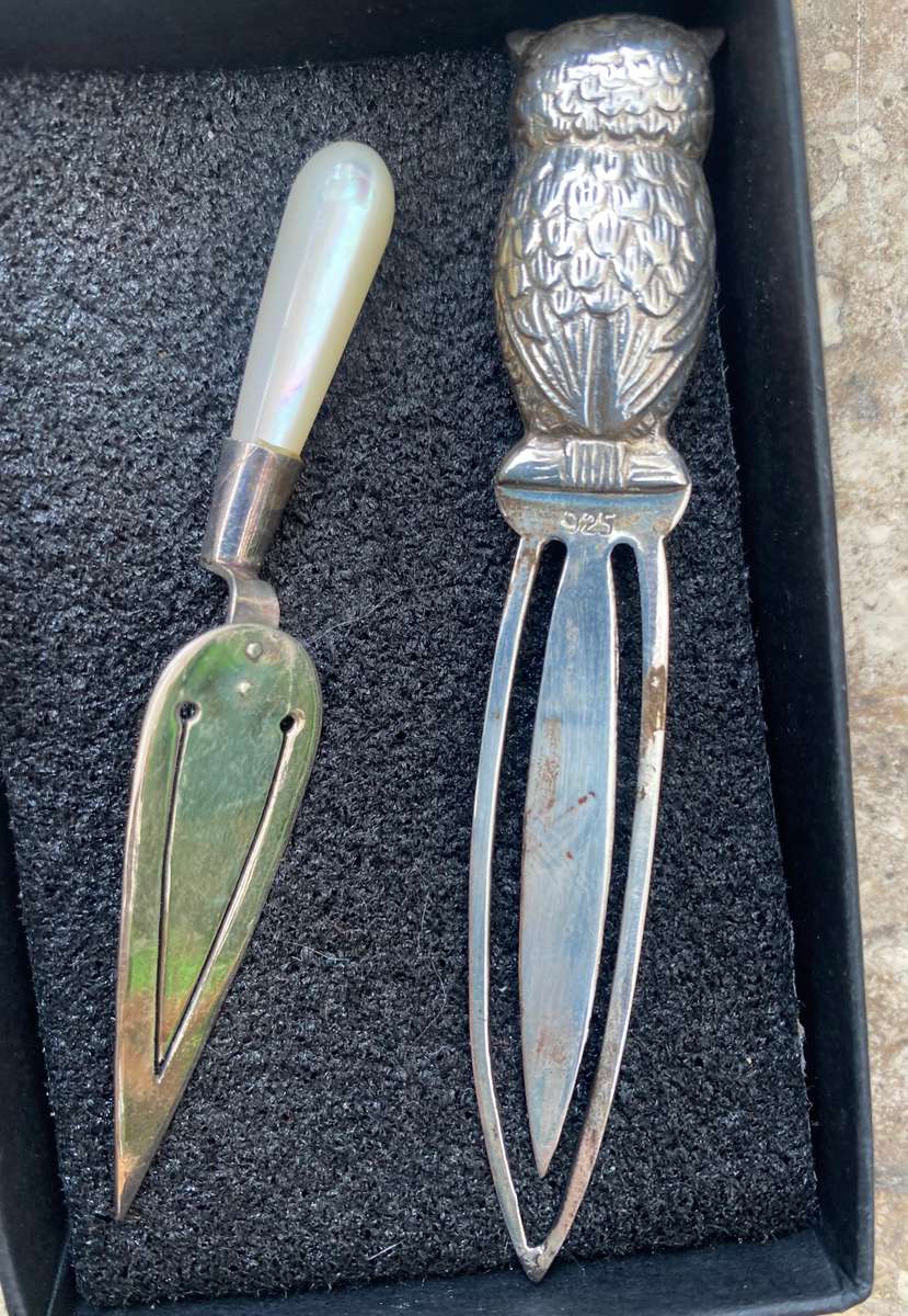 Sterling silver bookmark pair  trowel & owl 925 pair