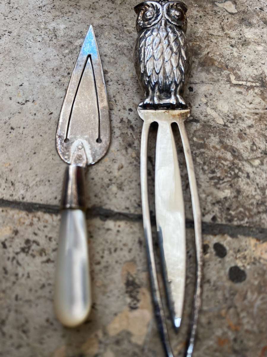Sterling silver bookmark pair  trowel & owl 925 pair
