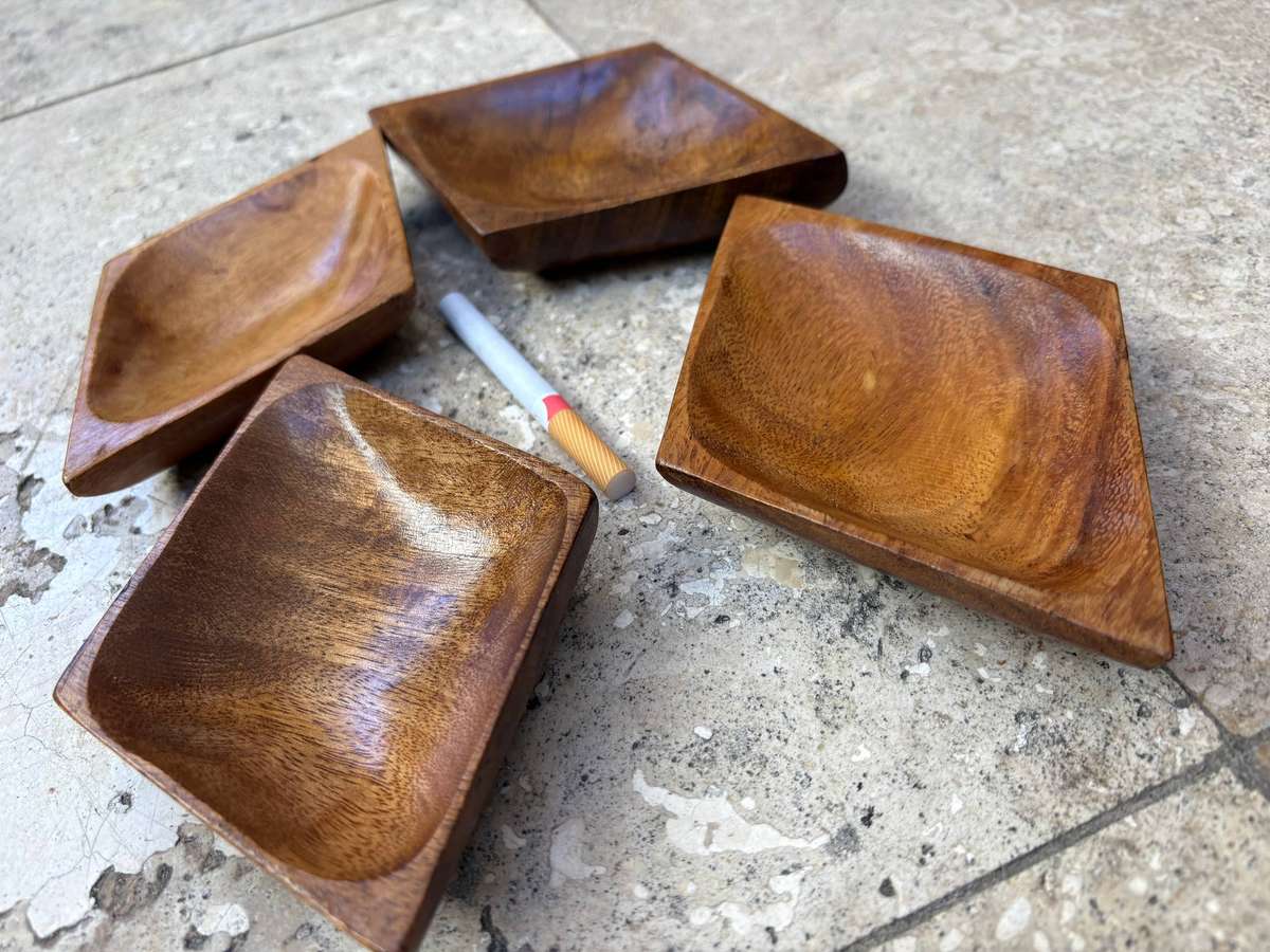 Vintage monkey pod diamond dish lot of 4