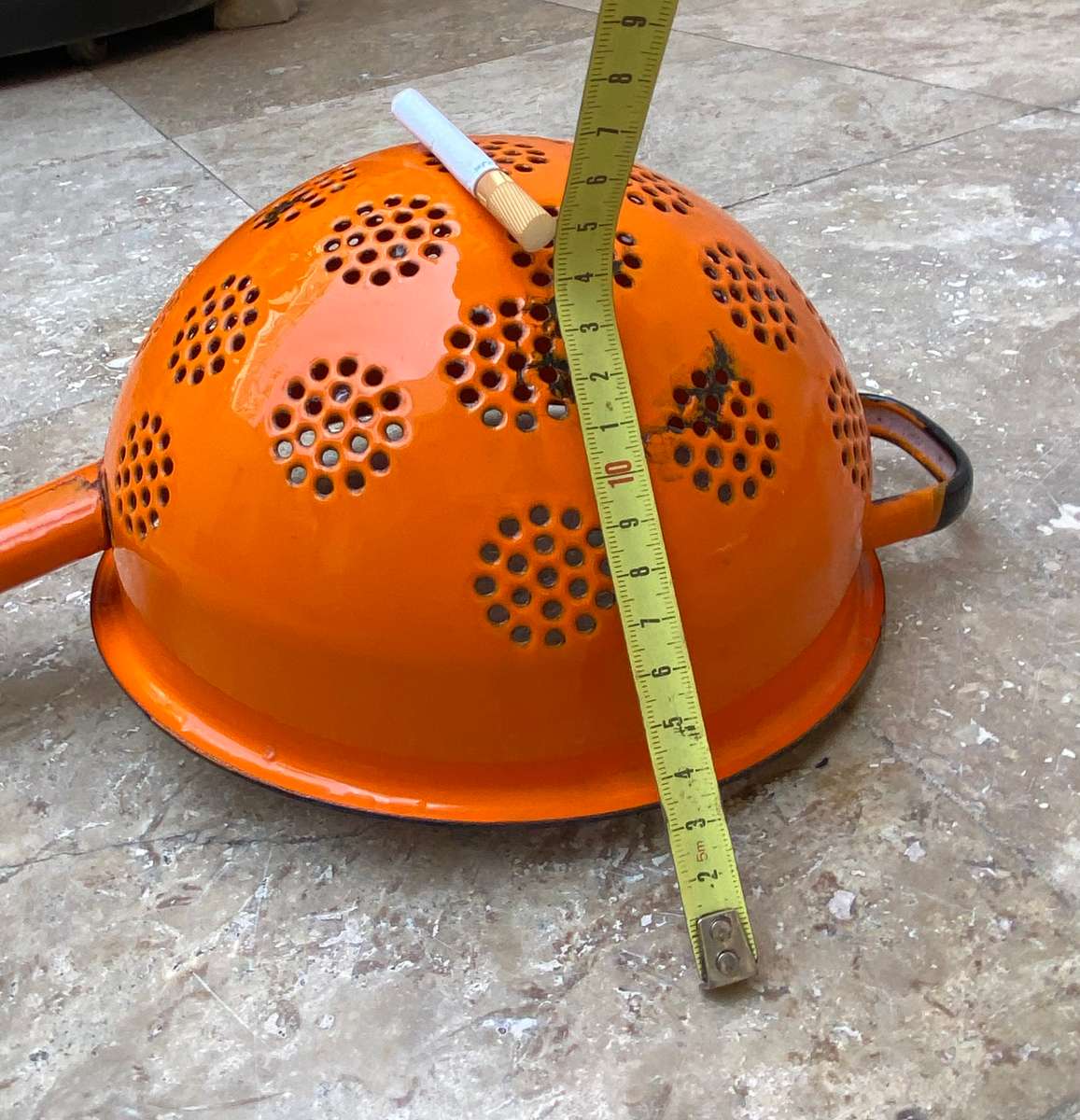 Vintage enamelled enamel strainer orange POLAND