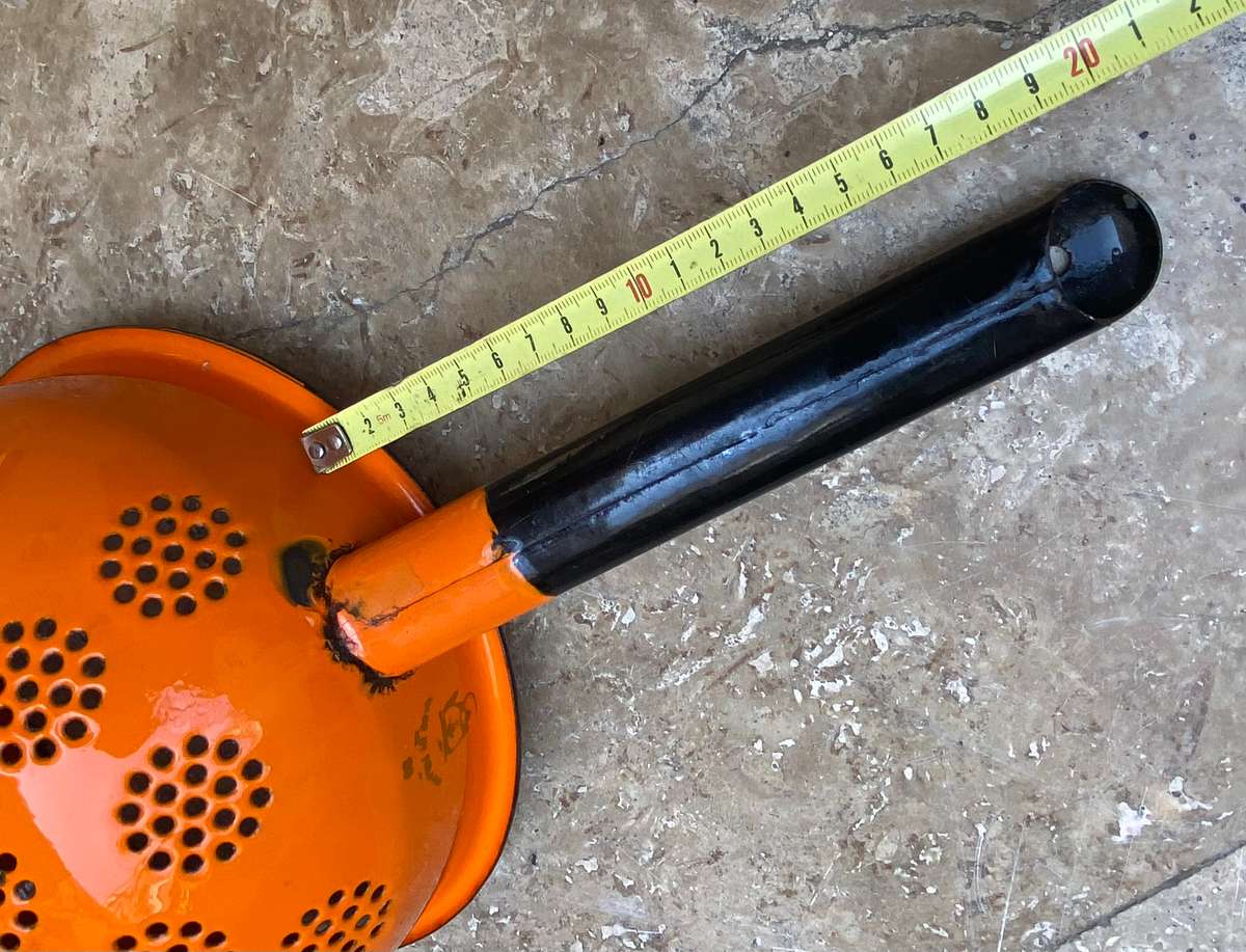 Vintage enamelled enamel strainer orange POLAND