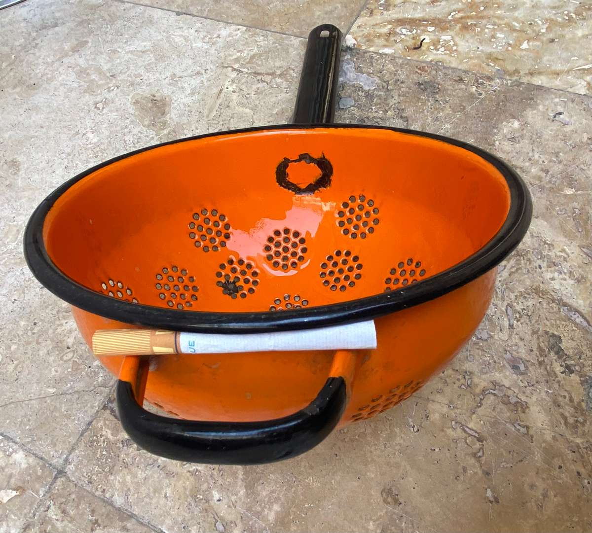 Vintage enamelled enamel strainer orange POLAND
