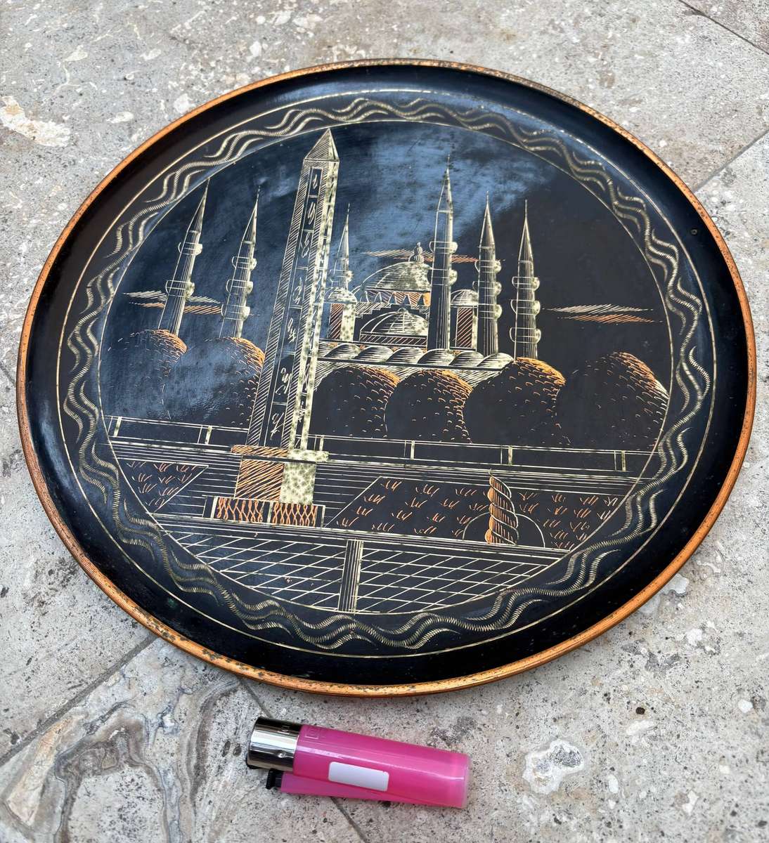 Vintage Turkish 32cm Copper Wall Plate hand painted