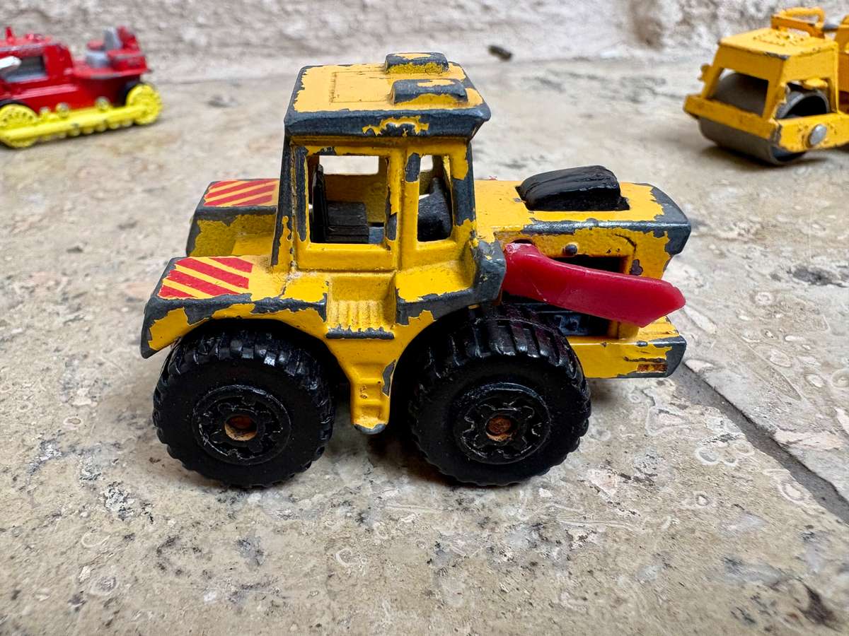 Majorette hanomag , street roller , and matchbox super fast tractor shovel diecast car lot