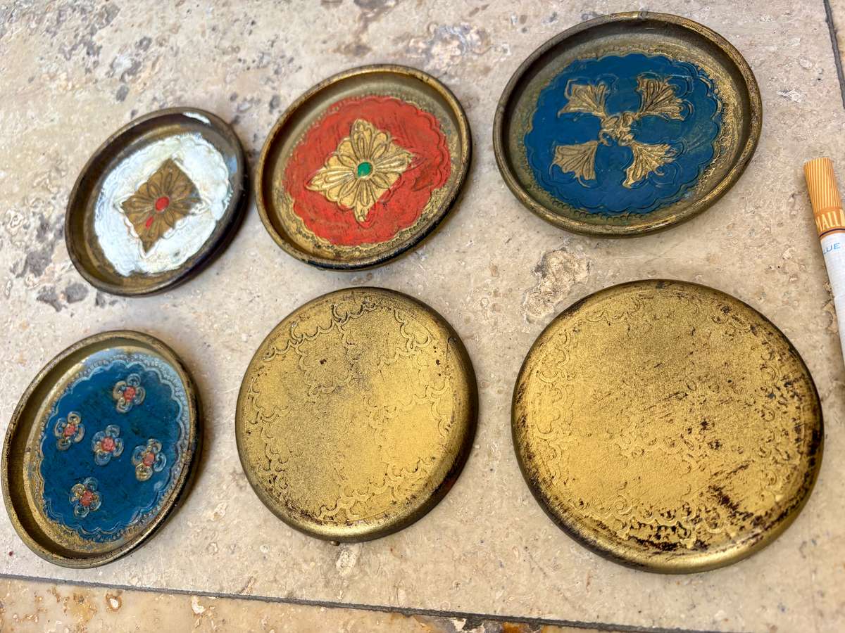 Vintage Italian florentine coaster set of 6 , hand painted Italy