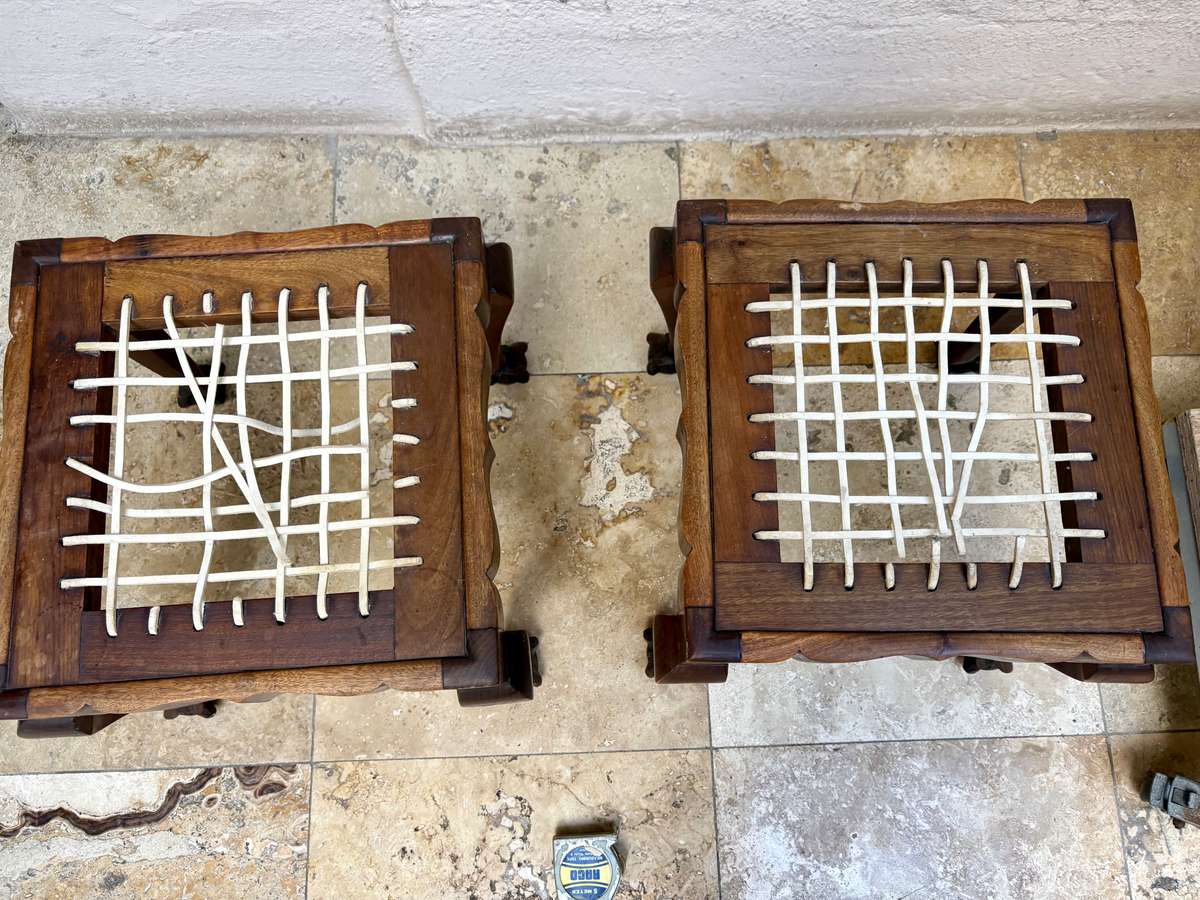 Vintage Riempie stool , chair , luggage rack pair tlc