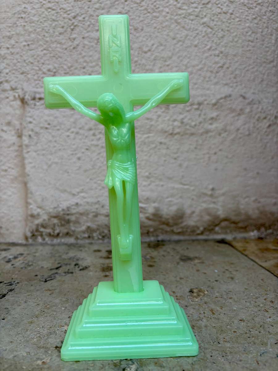 Luminous crucifix +  mother Virgin Mary figure pair