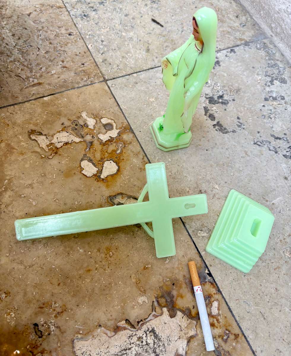 Luminous crucifix +  mother Virgin Mary figure pair