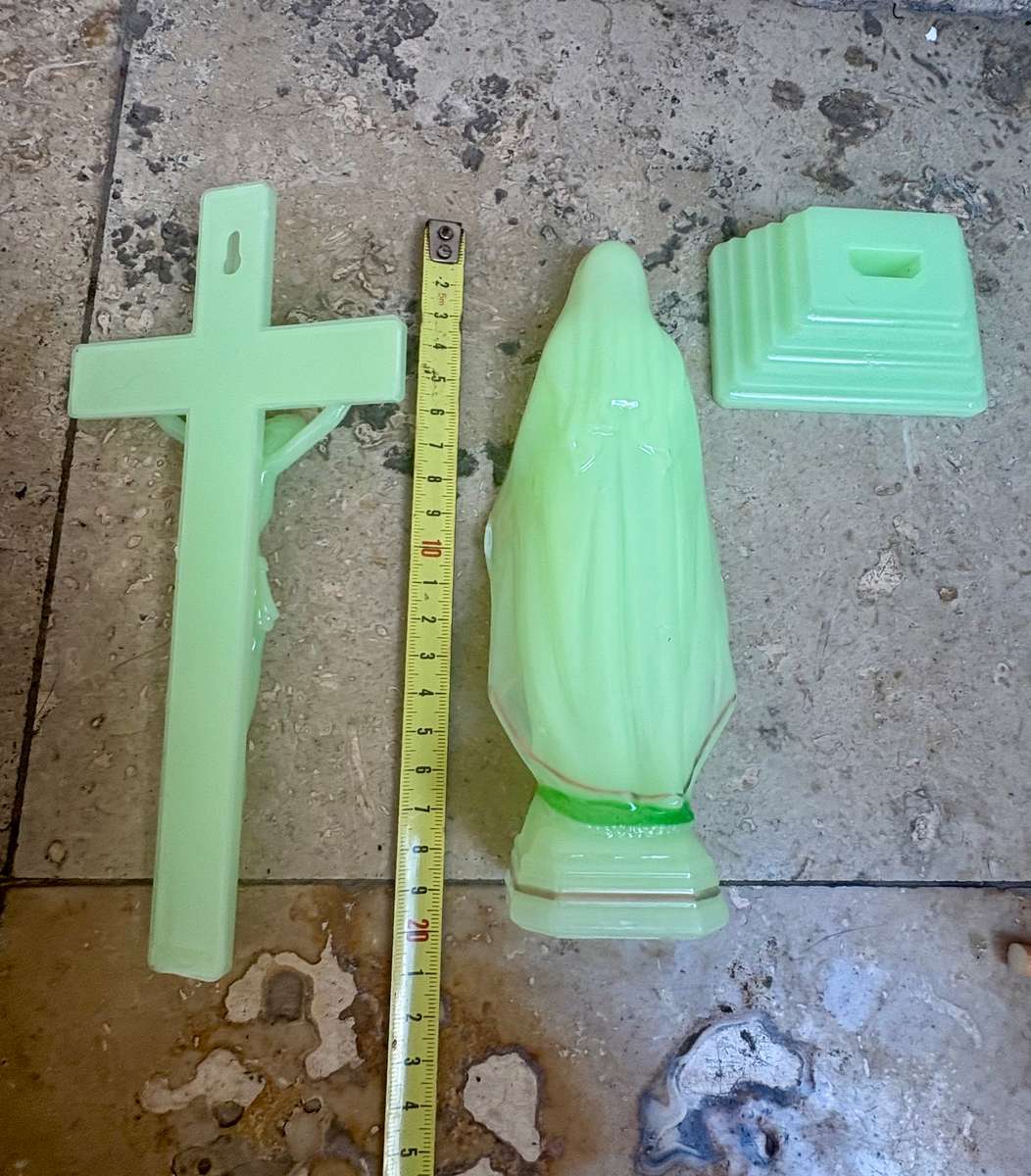 Luminous crucifix +  mother Virgin Mary figure pair