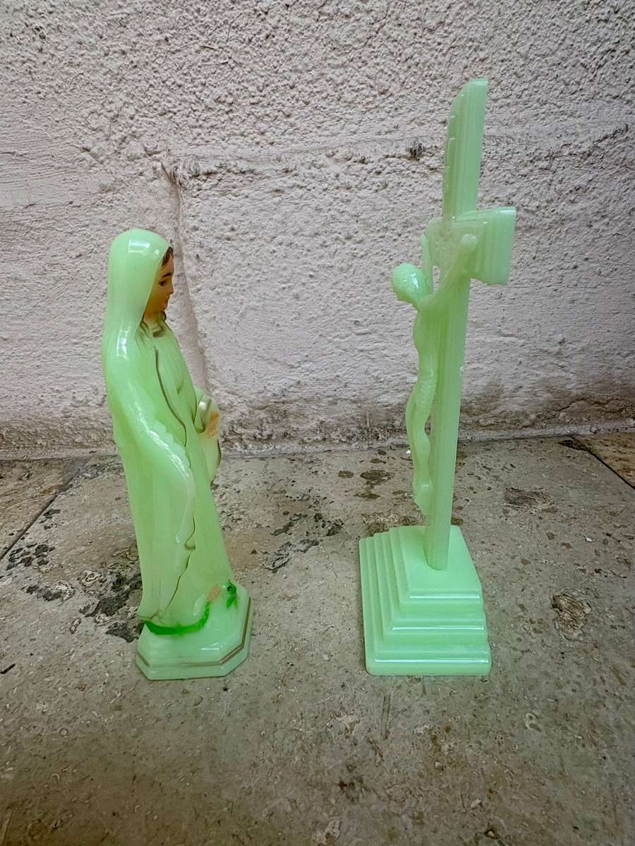 Luminous crucifix +  mother Virgin Mary figure pair