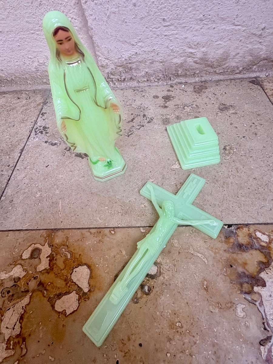 Luminous crucifix +  mother Virgin Mary figure pair
