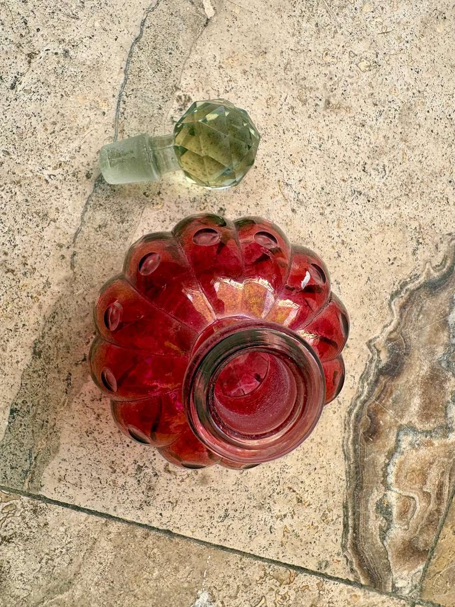Antique Bohemian cranberry glass perfume bottle