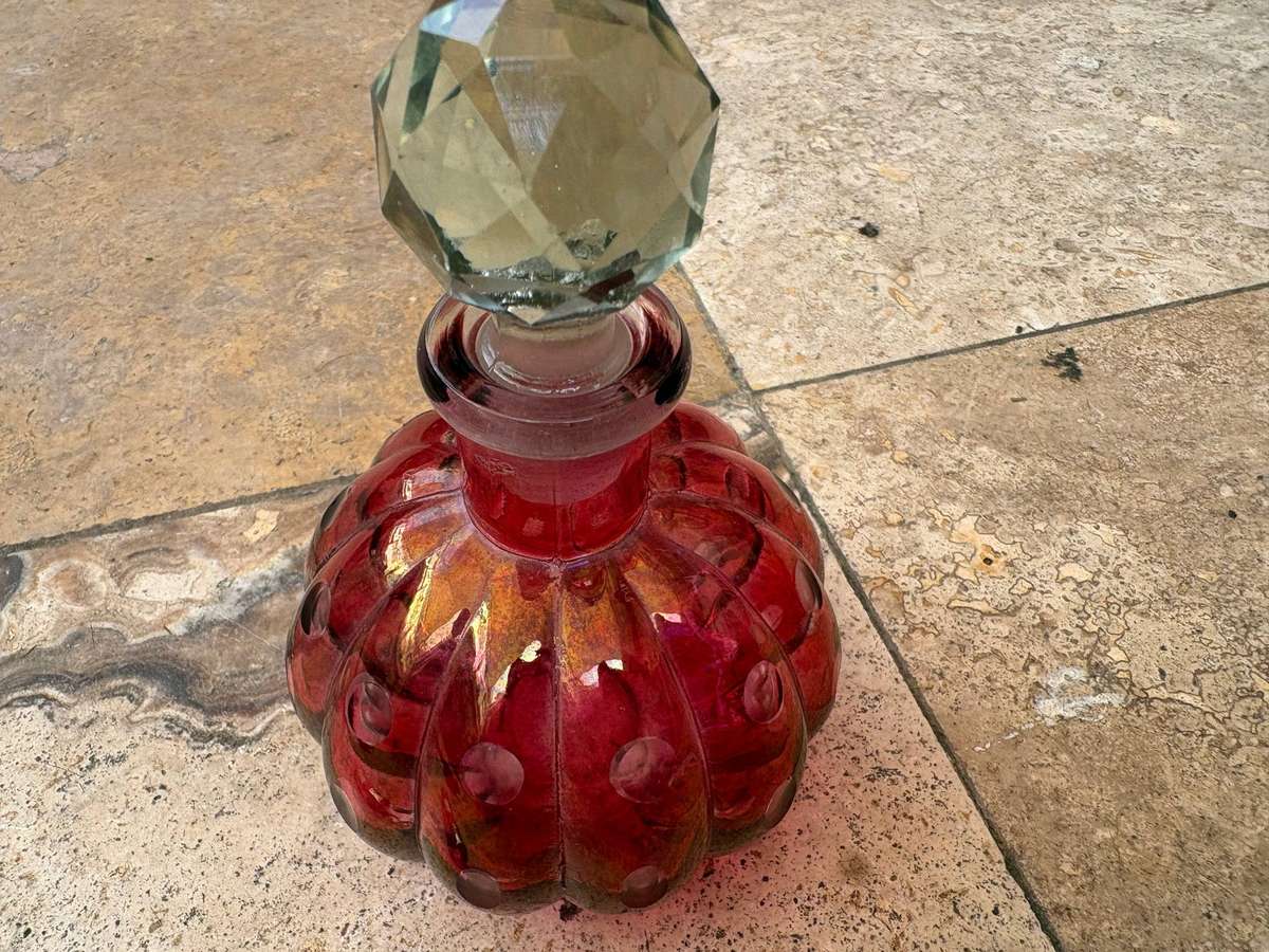 Antique Bohemian cranberry glass perfume bottle