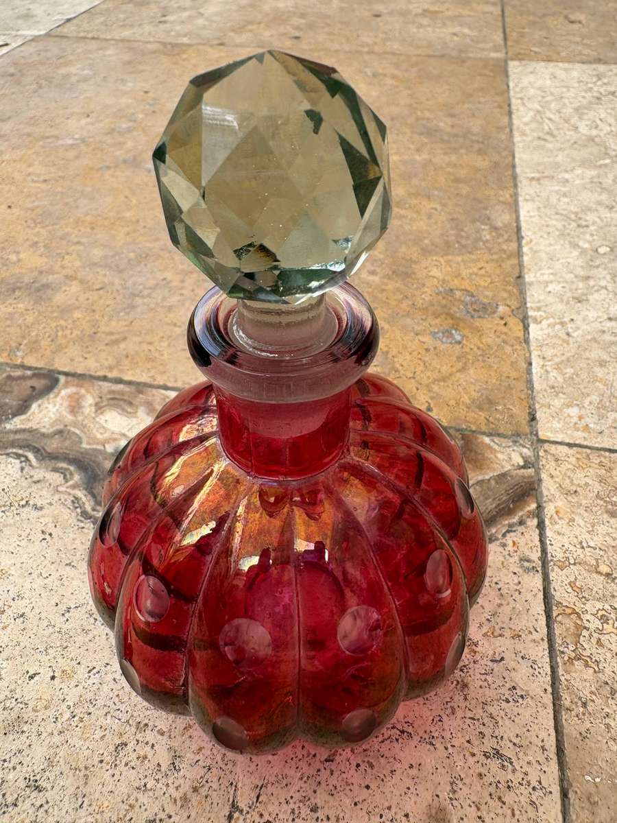 Antique Bohemian cranberry glass perfume bottle